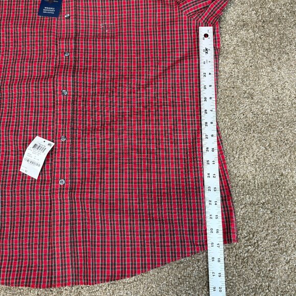 Club Room Button Up Shirt Men 17 Red Plaid Cotton Wrinkle Resistance Regular Fit - Picture 12 of 13